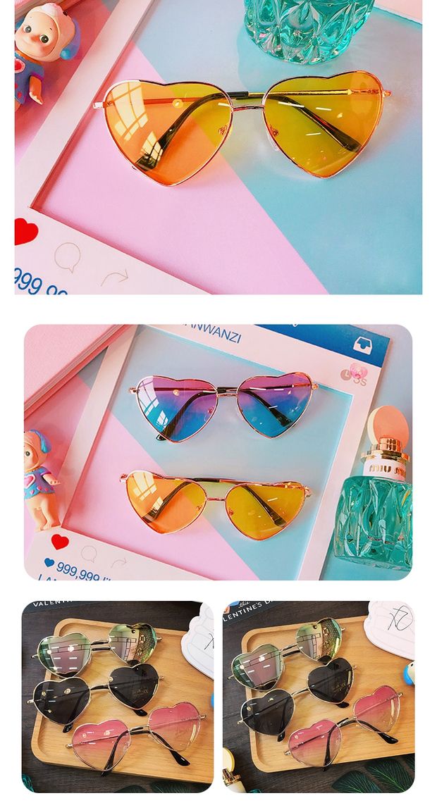 Phiên bản Hàn Quốc của thời trang sáng tạo dễ thương trái tim retro tình yêu mát mẻ mùa hè kính mát mùa hè kính râm trong suốt màu đỏ gọng kính nam
