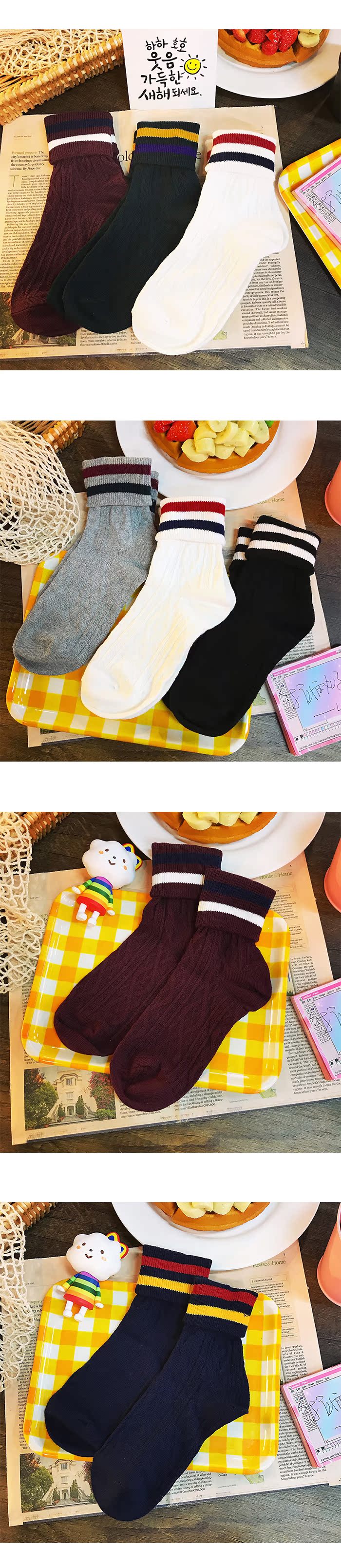 Phiên bản Hàn Quốc của vớ sọc sọc vớ vớ cotton dài vớ mùa thu và mùa đông ấm áp thể thao ống vớ vớ nữ sinh viên hoang dã quần tất nữ mùa đông