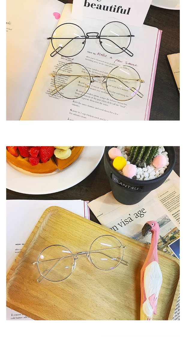 Thời trang retro nữ văn học Nhật Bản Harajuku xu hướng giản dị nam nữ thủy triều dễ thương khung mỏng khung tròn kính phẳng kính dior