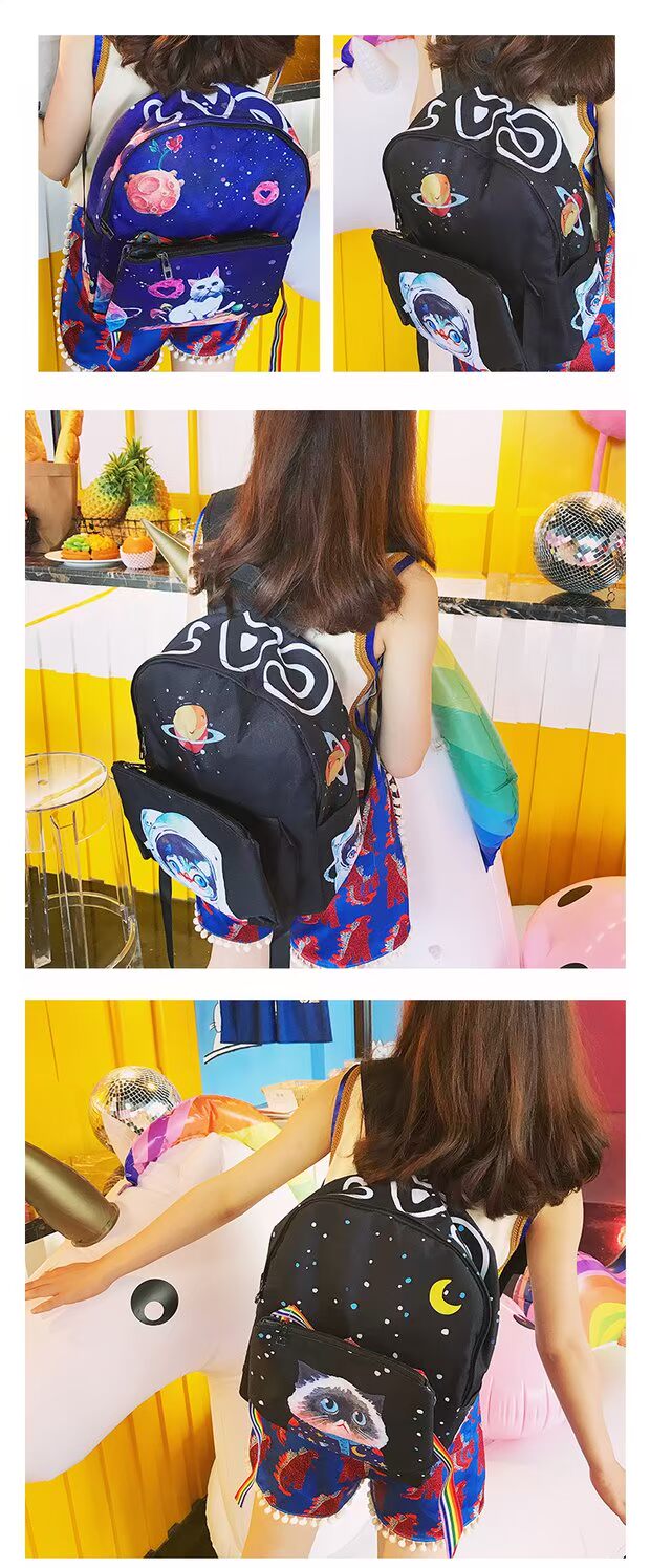 Ramen bóng dễ thương công suất lớn túi đi học mèo vai túi Messenger Túi đôi sử dụng túi gió sinh viên đại học túi đeo chéo yame