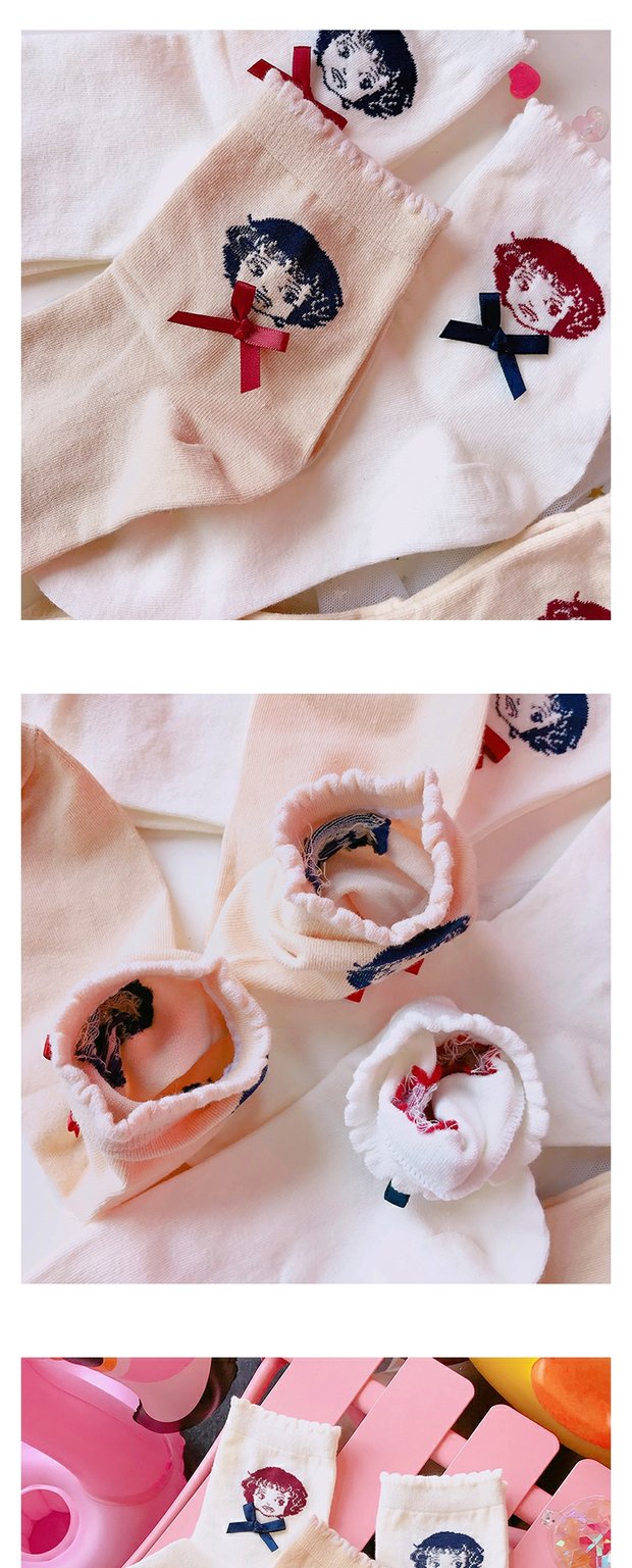 Phiên bản tiếng Hàn của cô gái hoạt hình dễ thương nơ ren nhỏ tươi giản dị hoang dã vớ ngắn học sinh vớ nữ tất cao cổ cho bé gái