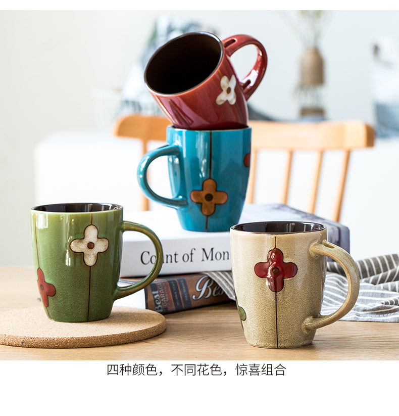 Youcci porcelain flowers move lucky grass leisurely glass ceramic cups with cover with a spoon, keller of coffee cup