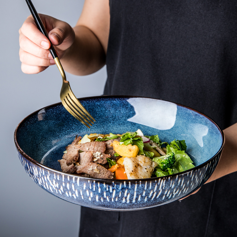 European-style creative tableware household large bowl soup bowl ceramic noodle bowl shallow mouth plate large bowl public vegetable bowl salad bowl plate
