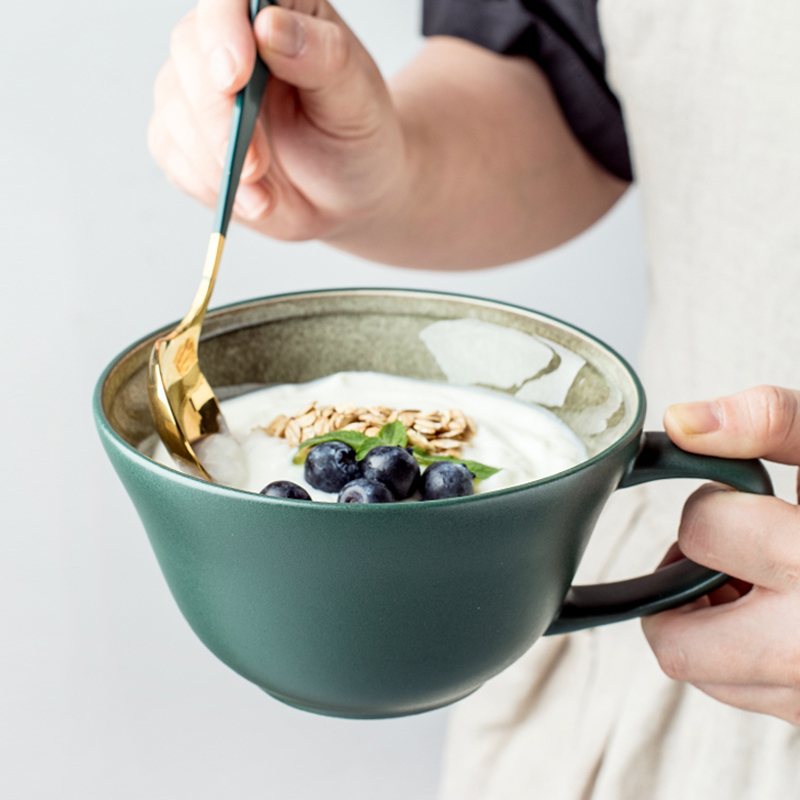 Creative Ice Fracted Oats Bowl Cup Mass Breakfast Cup Nordic Ceramic Mark Cup Household Large Caliber Cup