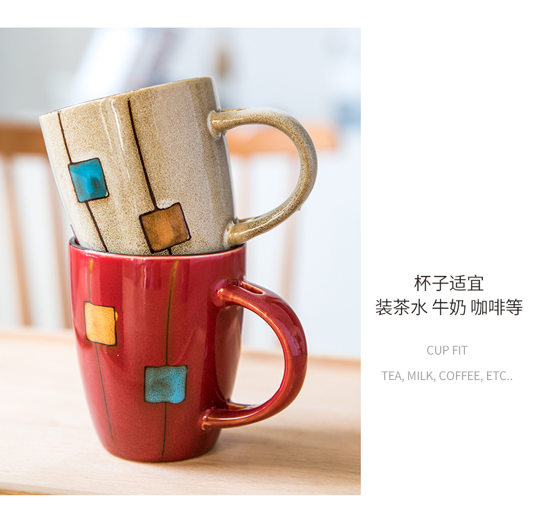 Creative ceramic cup individuality tide restoring ancient ways mugs Japanese contracted glass coffee cup household water cup with a spoon