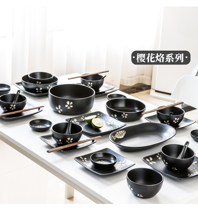 This 56 head porcelain tableware suit Japanese dishes combination of black suit 56 home dishes chopsticks