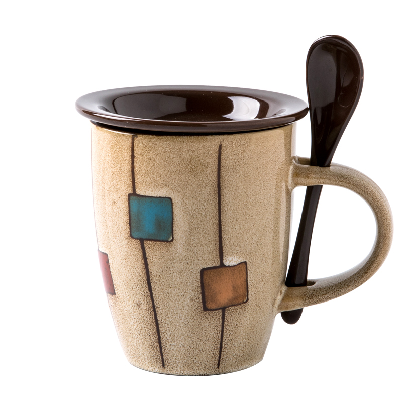 Creative ceramic cup individuality tide restoring ancient ways mugs Japanese contracted glass coffee cup household water cup with a spoon
