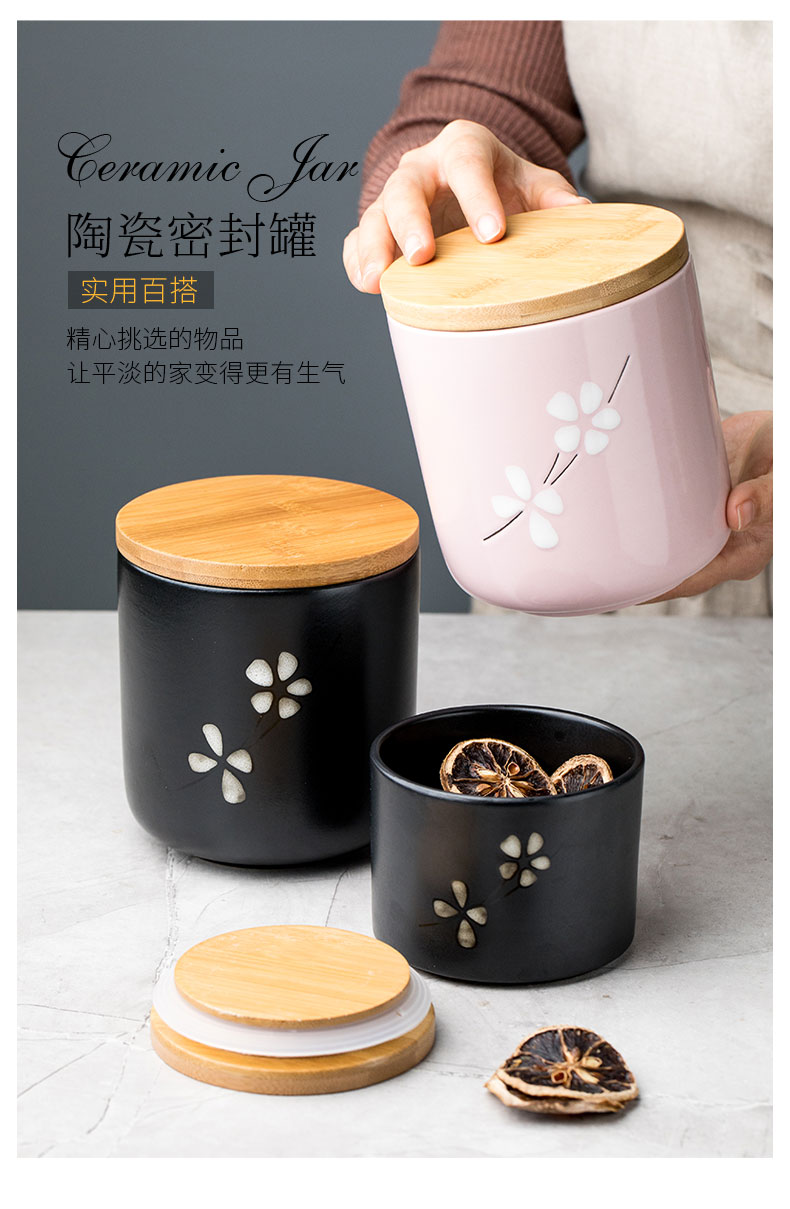 Ceramic sealed jar of coffee tea pot with cover household kitchen receive food jar moistureproof grain storage tank