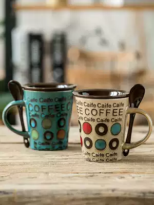 Creative Cup personality trend ceramic coffee cup Milk Cup Mug Cup home drinking cup with lid spoon