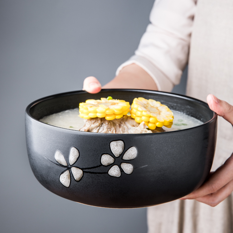 Japanese anti - hot noodle large bowl household large capacity bubble bowl creative and wind tableware 8 inch ceramic large soup bowl