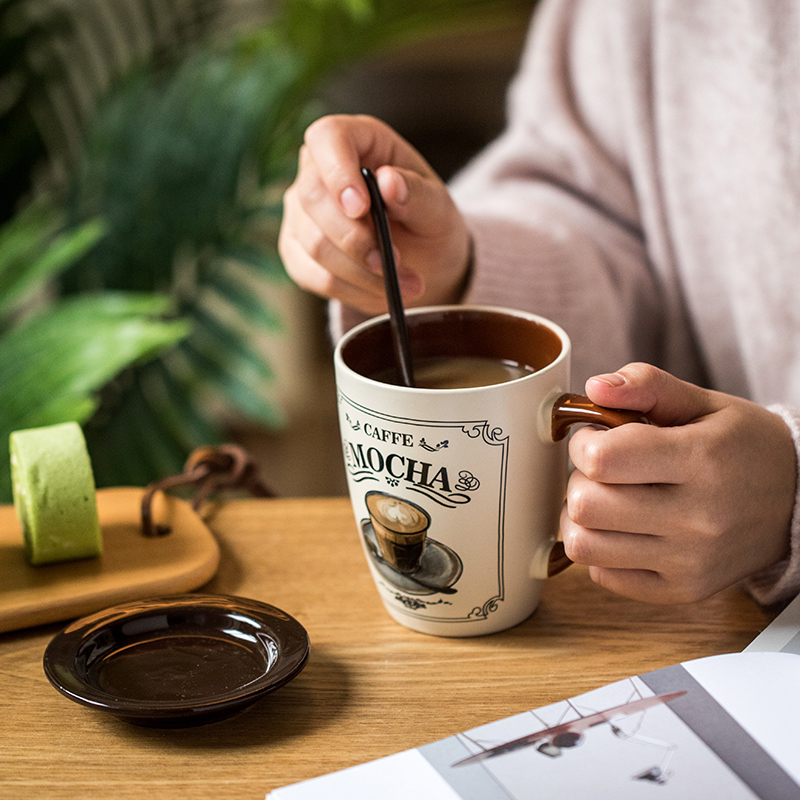 European style small luxury coffee cup cappuccino latte cup vintage vintage ceramic mug with lid spoon