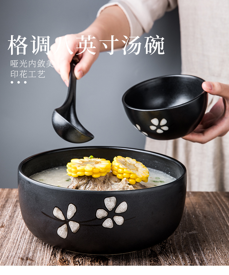 Japanese hot eat noodles bowl of domestic large capacity mercifully prevention rainbow such use originality and wind 8 inch ceramic tableware large soup bowl