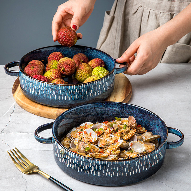 7 5-inch double ear bowl Creative Ceramic Bowl tray Anti Burn Nordic Soup Bowl Individuality Vegetable Bowl Home Salad Bowl