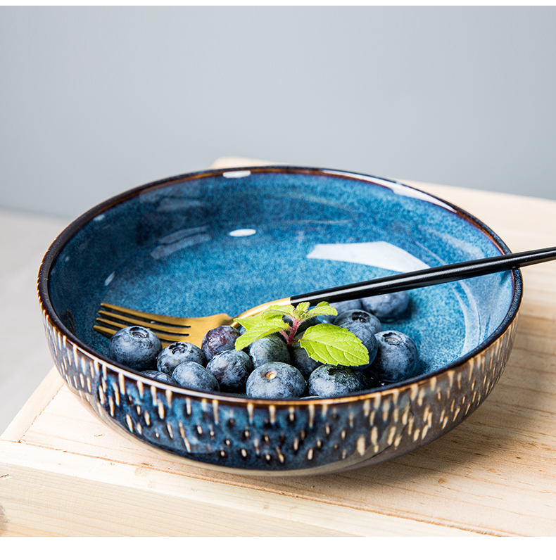 This porcelain creative blue food bowl of household Nordic tableware ceramics rainbow such use 7 inches round deep dish soup bowl of salad bowl