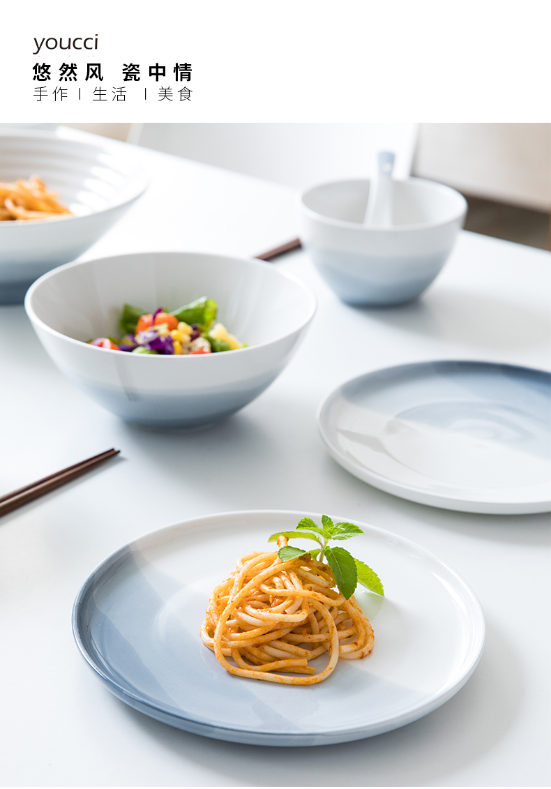 This simple porcelain ceramic rice bowl chopsticks dishes suit household 2 dishes couples Nordic plate one