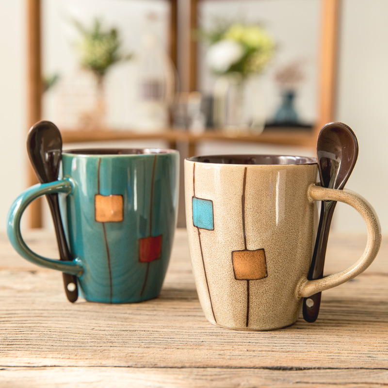 Cup couple a pair of creative mug couple pair cup set Japanese vintage ceramic coffee cup