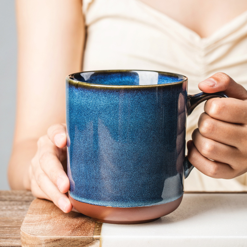 This porcelain keller large capacity move ceramic cup upset blue coffee cup creative cup home