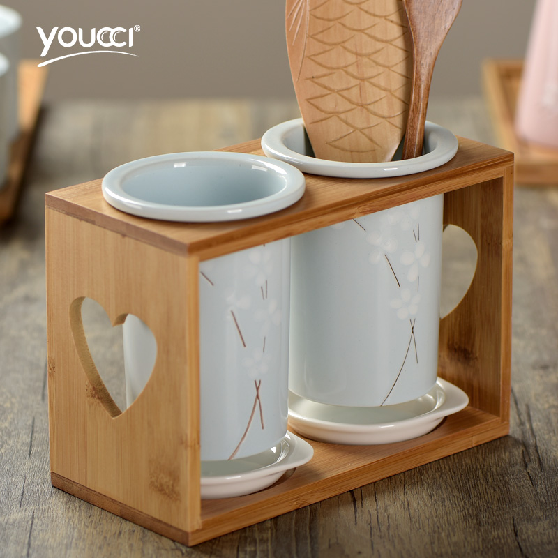 Household chopsticks tube Japanese cherry blossom put kitchen tableware ceramics single chopsticks chopsticks box chopsticks basket cage drop chopsticks box