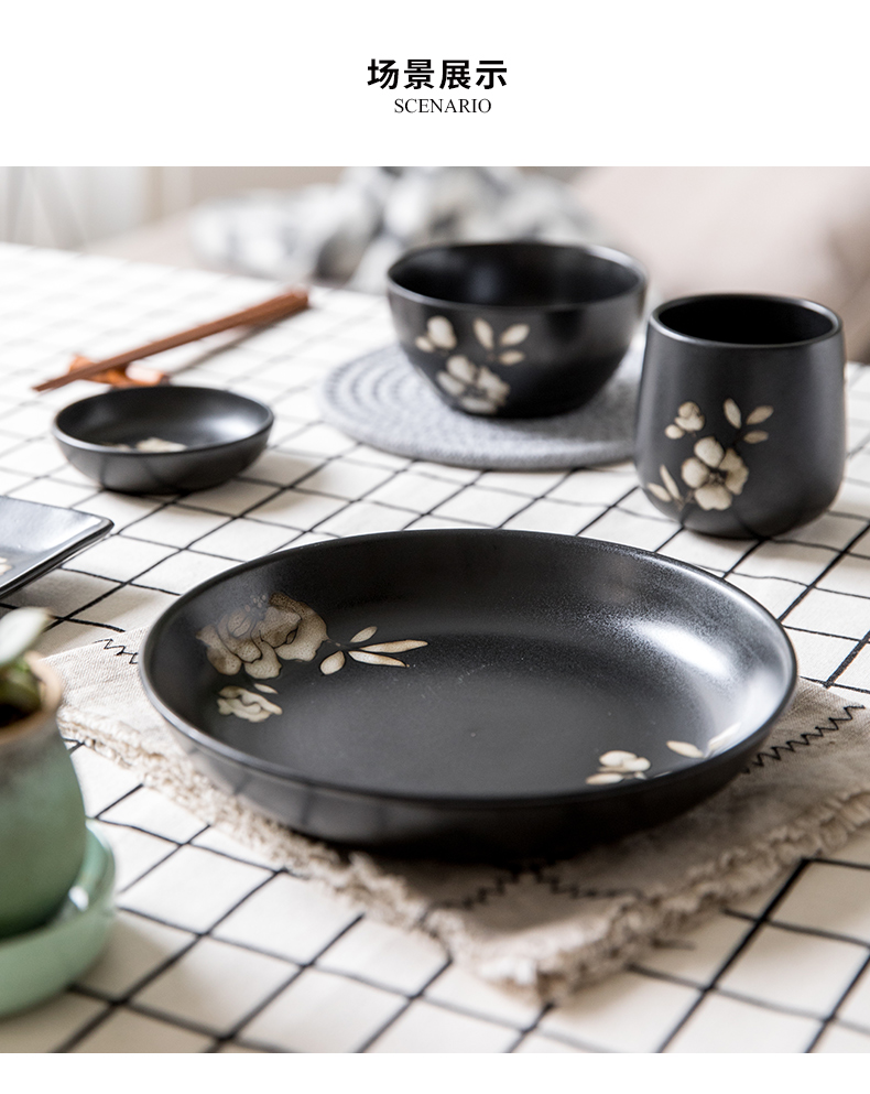 This porcelain 8 inches round ceramic deep dish household food dish Japanese plate cold dish dish tray is creative
