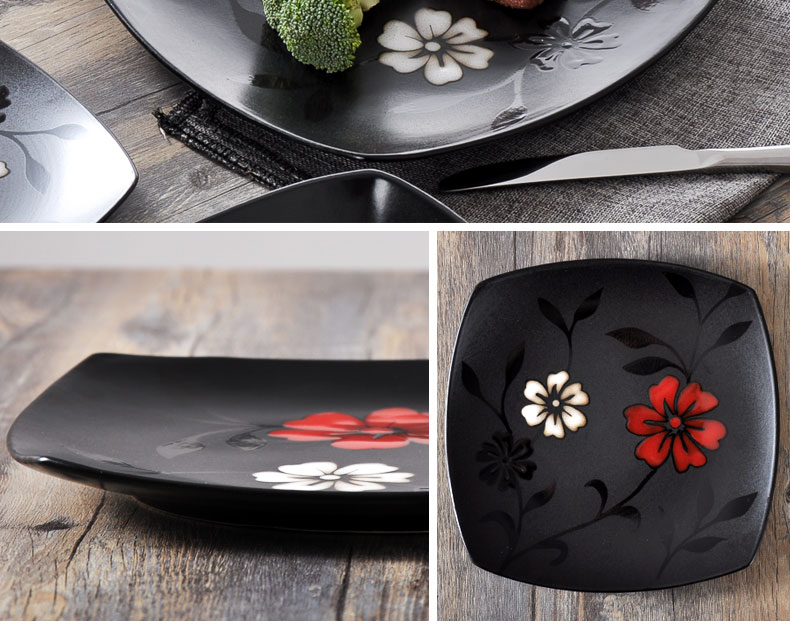 Cherry Blossom Story Dao kéo Set Tấm gốm sáng tạo Tấm bít tết Tấm ăn tối Phong cách Nhật Bản Nhỏ Rice Rice Salad Salad - Đồ ăn tối khay đựng đồ ăn dặm cho bé