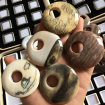 Boutique Burmese natural landscape painting tree jade petrified wood fossil pure handmade primitive tribe crescent-shaped safety buckle