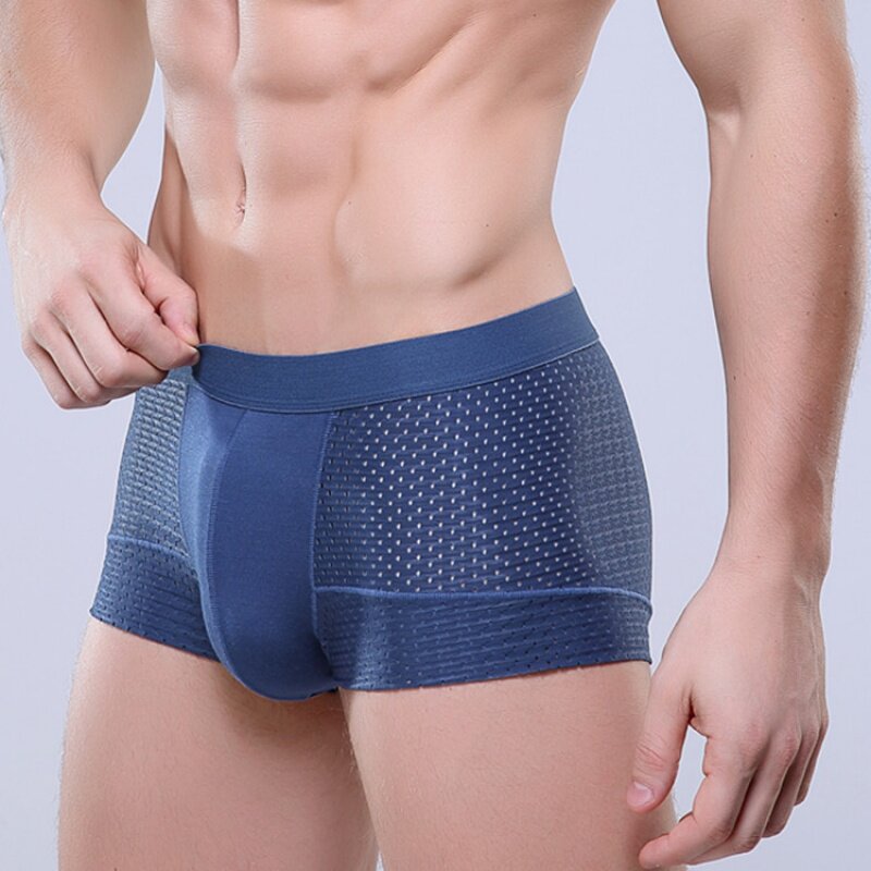2 pairs of men's sexy ice silk hollow breathable mesh boxer briefs sports trendy men's boxer shorts youth safety pants