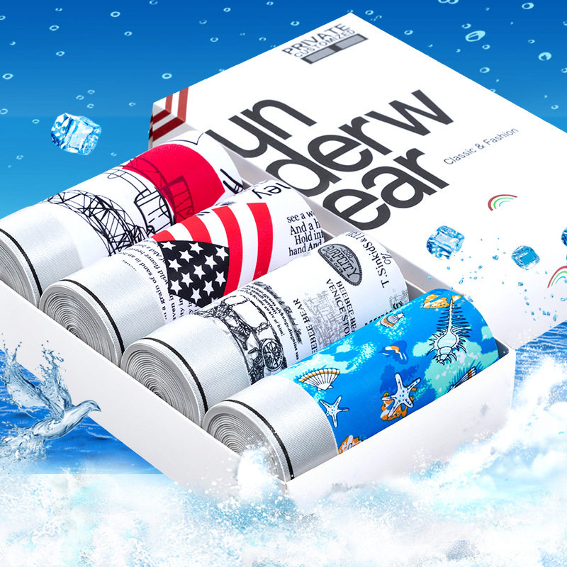 Men's Underwear Ice Silk Summer Four-corner Pants Breathable thin Sexy personality Chaumen Young college Type Men's four-corner trouser head