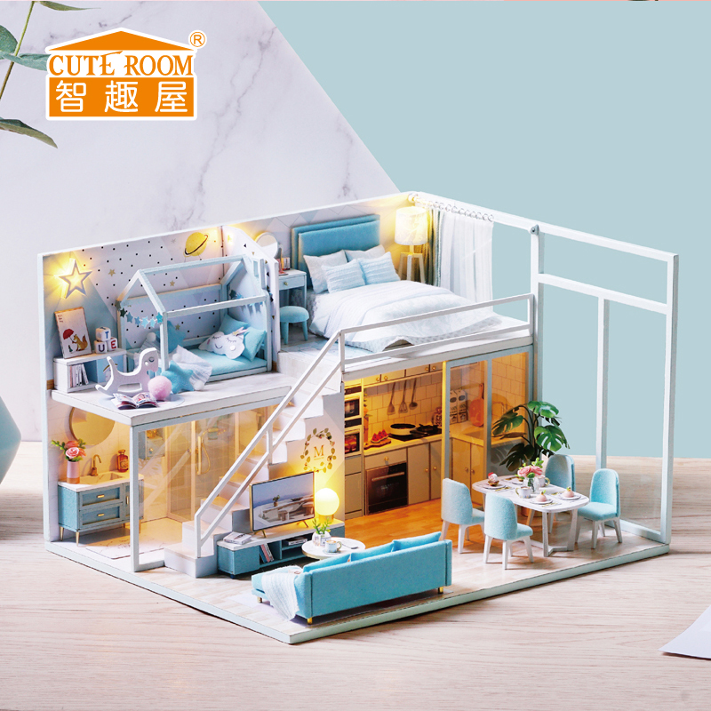 Smart House Diy Lodge Wooden Solid Puzzle Handmade Small House Model Assembled Toy Creative Gift Woman