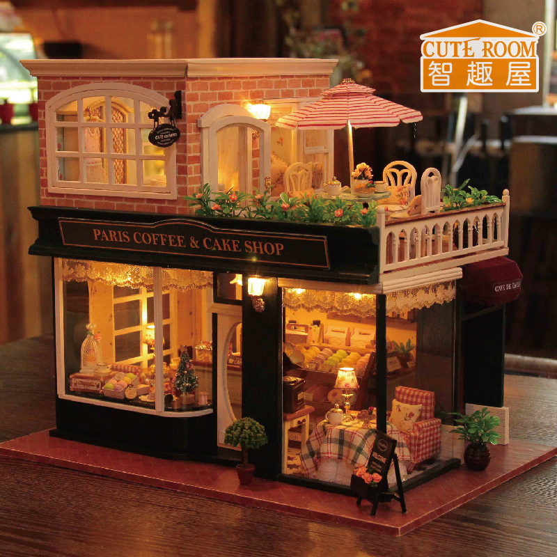 Smart Fun House diy cottage coffee tour handmade house cottage assembly model to send boys birthday gifts to women