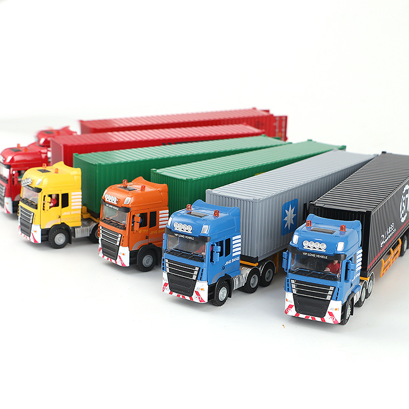 Large Alloy Truck Model Dump Truck Express Container Trailer Transport Car Toy Engineering Vehicle