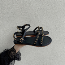 Sandals 2021 New Summer Flat Bottom Fairy Wind Little Fresher With a Ribbon Rivet Truffle Rome Shoes