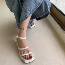 ins wind long legs heightening deities 2021 new line with clip toe slopes heel sandals