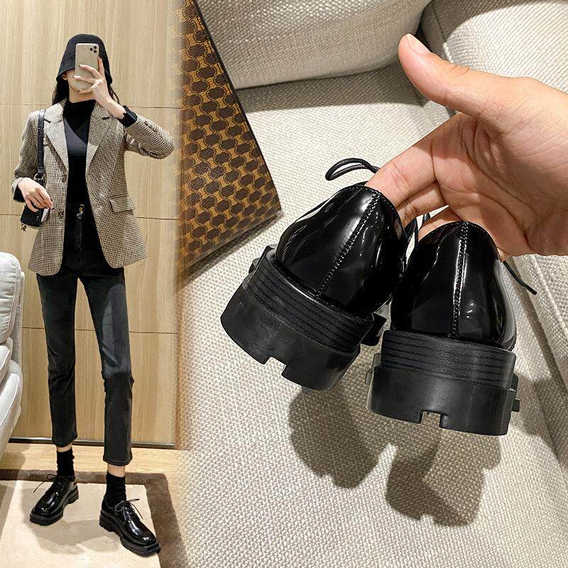 Small leather shoes female English style Korean version of Joker 2021 new spring plus velvet student jk shoes black work shoes