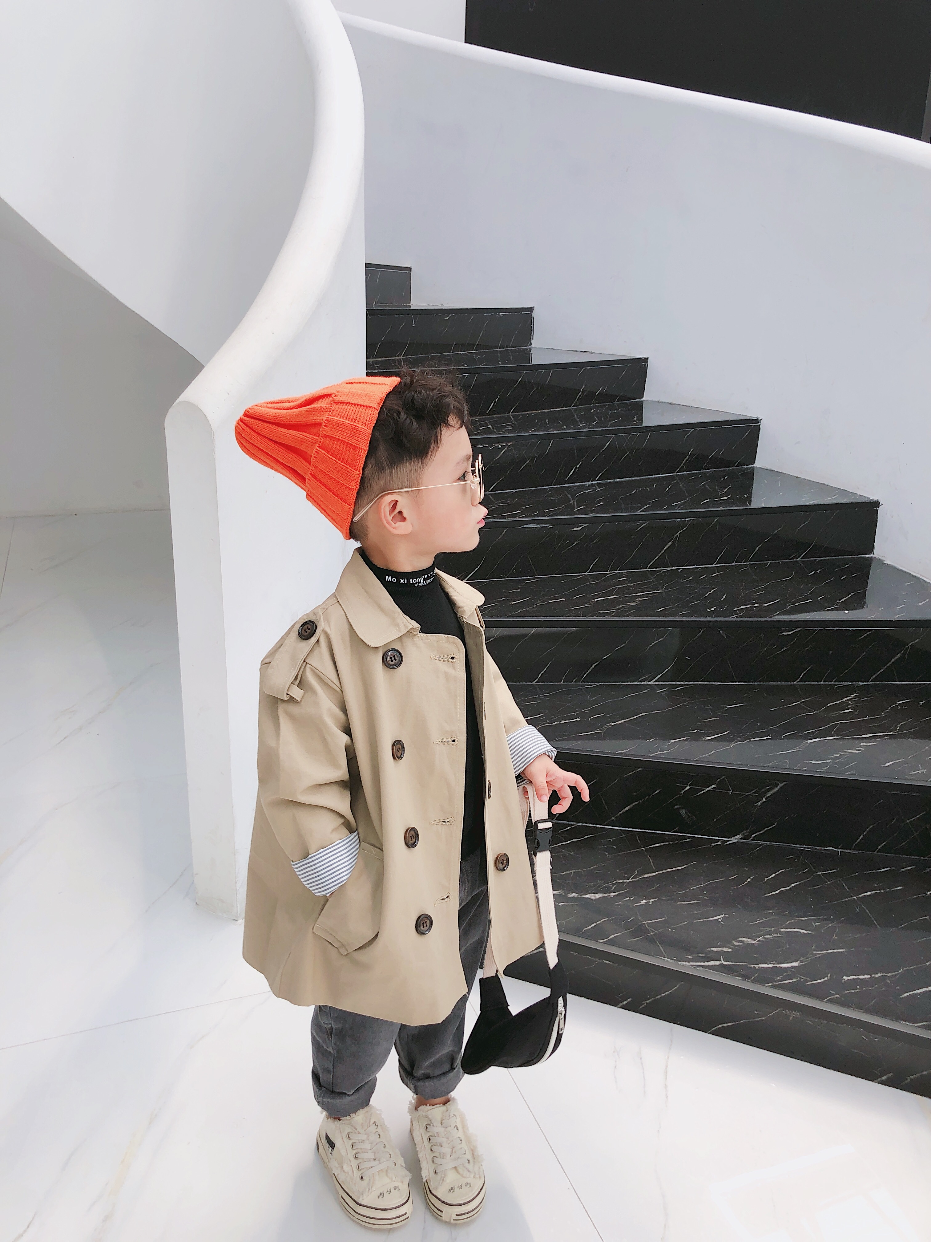 Boys windbreaker 2021 autumn new Korean version of the long windbreaker children's foreign style large lapel medium long jacket