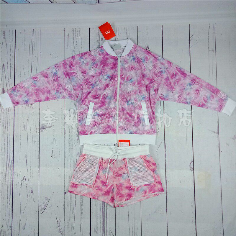 Li Ning 18 years summer knitted breathable sports brand quick-drying women's T-shirt polyester fiber shorts AHSN072