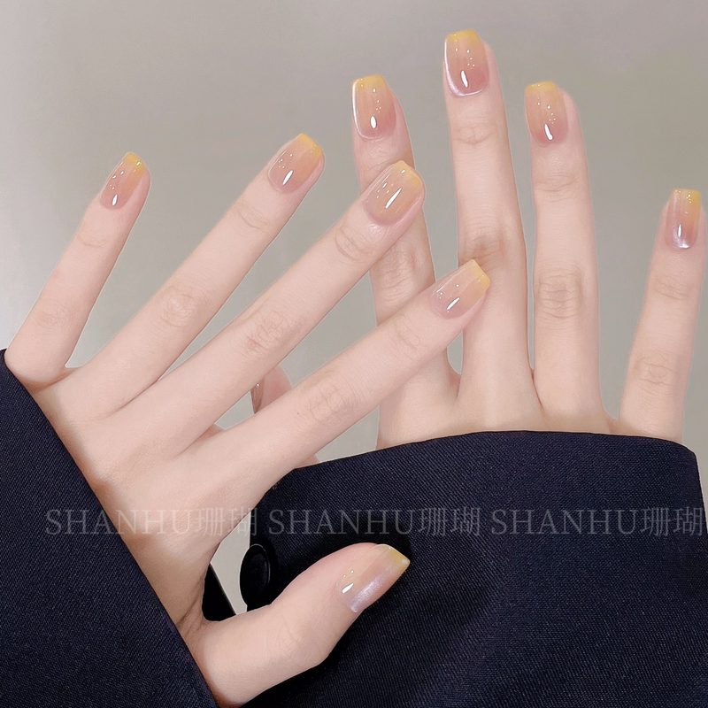 Simple Orange Sea Handmade Wearable Nails 2025 New Style Nail Art Fake Nails Cat Eye Whitening Versatile Elegant Pure Desire
