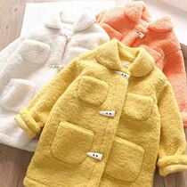 50-fold clearance Korean version of the girls lamb wool coat childrens medium length plus velvet padded coat