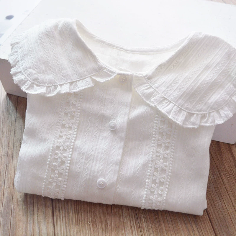 Phiên bản Hàn Quốc của bé gái kiểu áo ve áo phương Tây trẻ em cotton trắng đáy áo công chúa áo xuân 2020 mới - Áo sơ mi