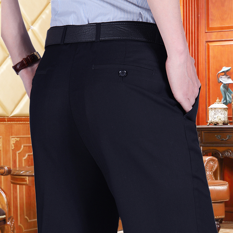 Men's business formal middle-aged trousers men's straight mid-waist tooling suit pants Loose work summer suit pants men