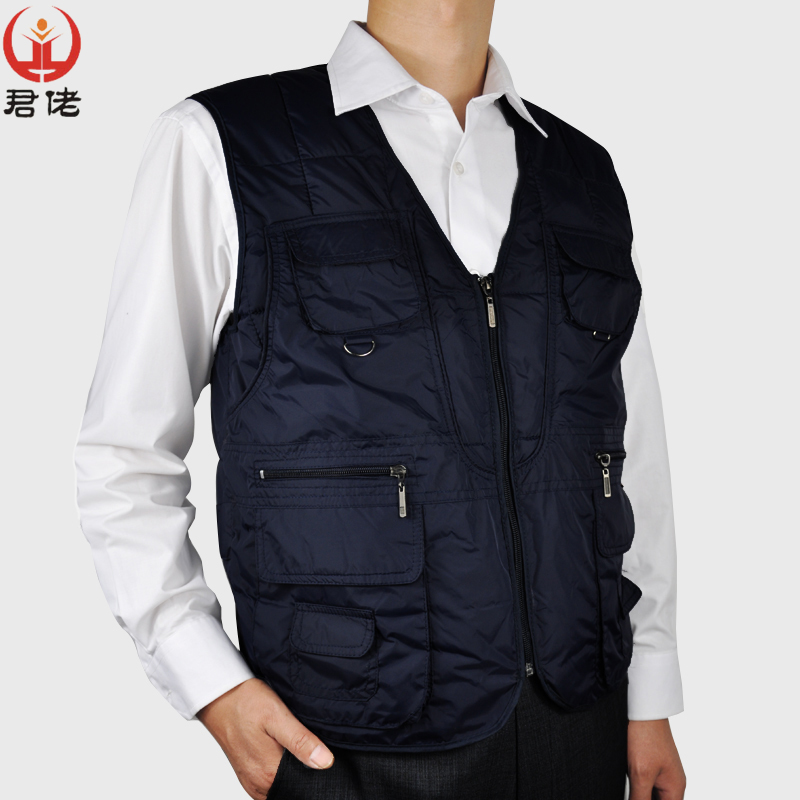 Men's autumn and winter thick middle-aged waistcoat Men's old waistcoat vest multi-pocket waistcoat padded dad outfit