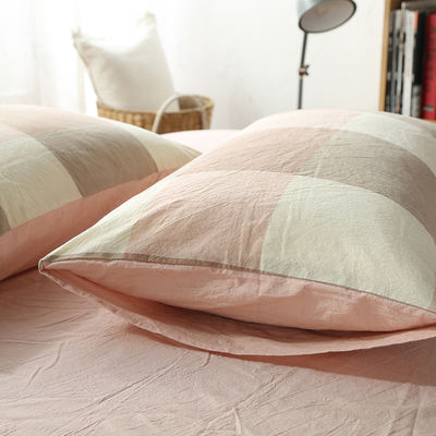 Washed cotton woven pillowcases, pure cotton solid color checkered all-cotton pillowcases, two simple 48*74, one pair for each person