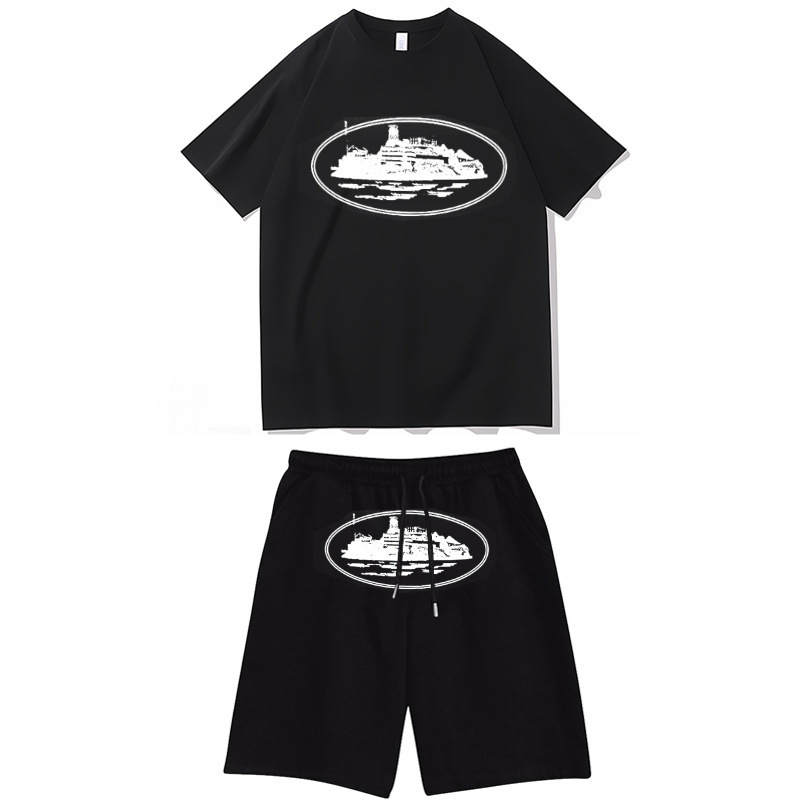 Cortiz Alcatraz T-Shirt European and American Street Style Unisex Sweatshirt and Sweatpants Set Hip-Hop Clothing Cotton Clothing
