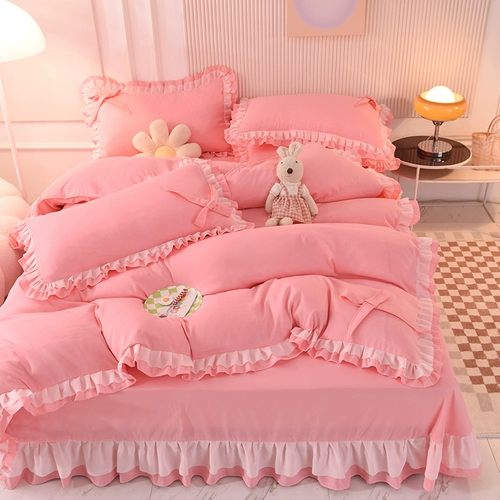 Хлопковый комплект, одеяло, пододеяльник, простыня с бантиком для принцессы, популярно в интернете, 4 предмета