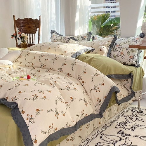 Брендовый минималистичный хлопковый комплект, простыня для принцессы, пододеяльник, 4 предмета, цветочный принт