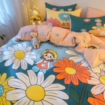 Plant flower printing bedding four-piece cotton cotton large version positioning quilt cover sheets bed hats princess style