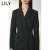 LILY2020 mùa xuân mới của phụ nữ khí chất màu đen xếp li voan thắt lưng phù hợp với váy dài tay 7223 - Sản phẩm HOT