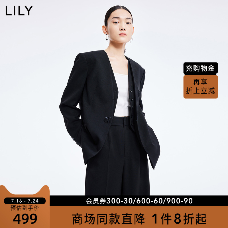 (Mall same section) LILY2022 summer new women's fashion fake two design sense No collar suit jacket woman