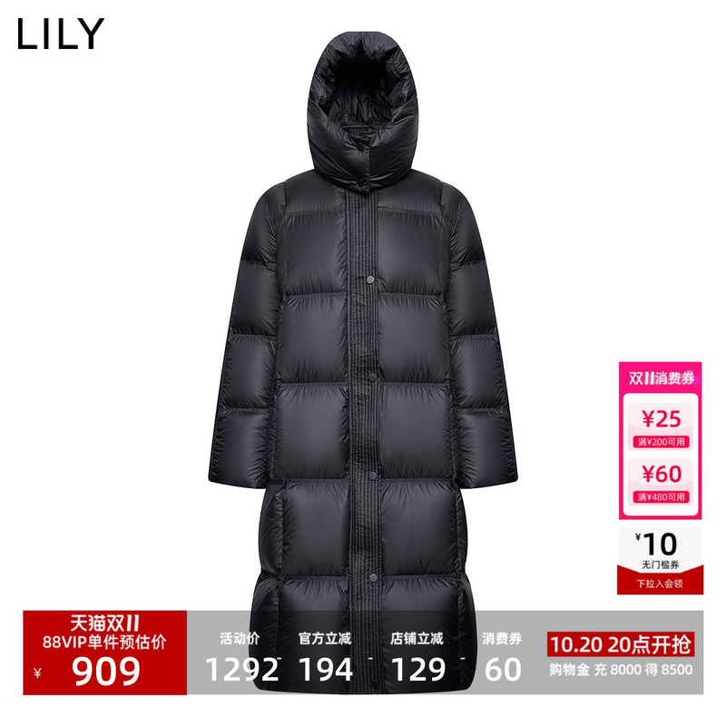 Lily2026 New Winter Women's Retro Hooded Stand-Up Collar 90 Duck down Loose Black down Jacket Long Style Lily2026 New Winter Women's Retro Hooded Stand-Up Collar 90 Duck down Loose Black down Jacket Long Style