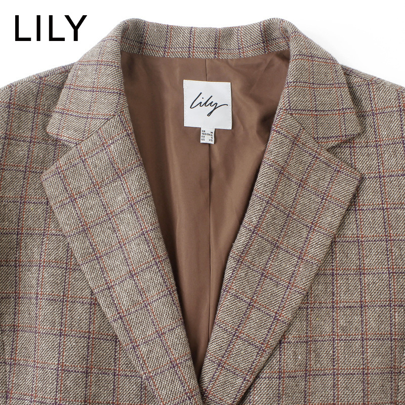 LILY2019 Winter mới của phụ nữ Vintage Plaid Nút lớn rộng vành đai Trim Suit 119420C2107