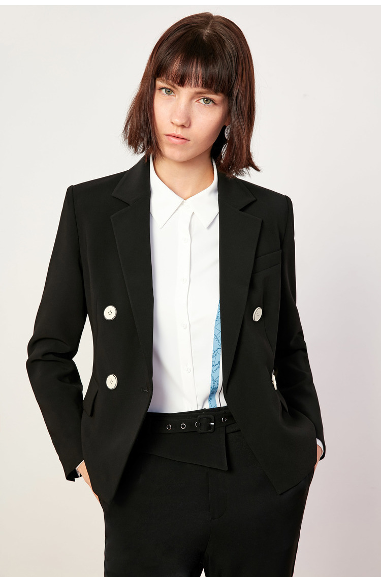Lily2019春款女装撞色纽扣,修身版型,气质通勤西装